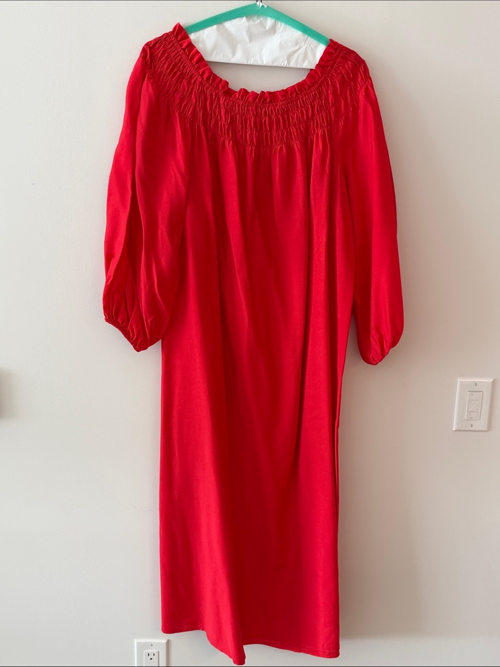 H&M Bright Red Off-Shoulder Midi Dress